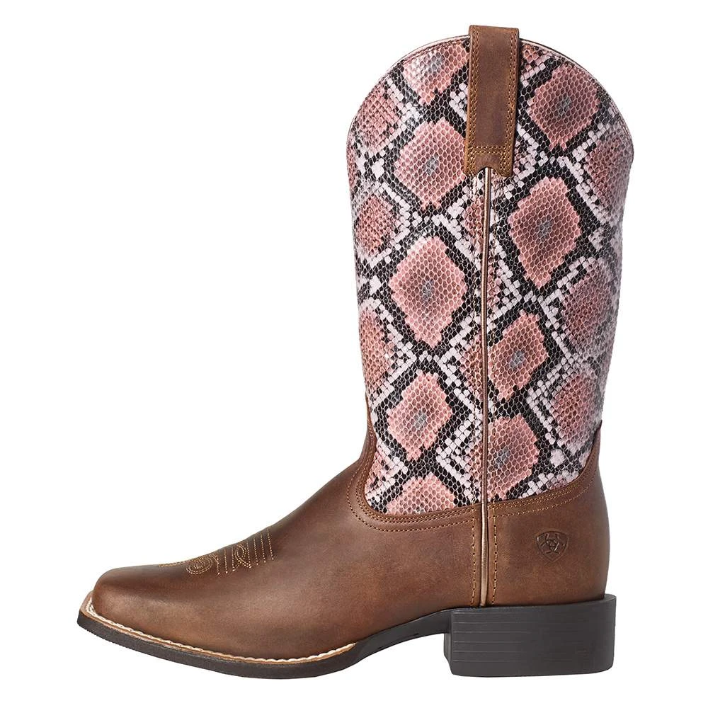 Ariat Women`s Round Up Tan Bomber/PinkSnake Boot - Image 2