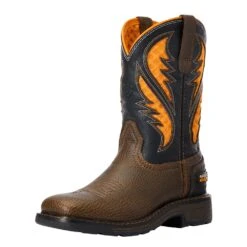 Ariat Kids VentTek Cocoa Brown Work Orange Cowboy Boot