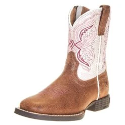 Ariat Childrens Tan And Pearlized Double Kicker Adobe Cowboy Boot