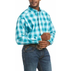 Ariat Men's Pro Series Teal Plaid Stretch Classic Fit Shirt