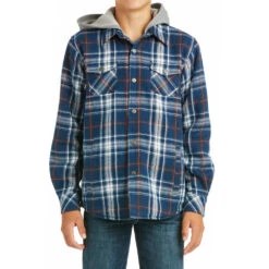 Boys Ariat Hackett Navy Plaid Shirt Jacket