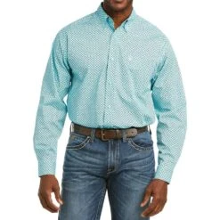 Ariat Men's Casual Series Turquoise Print Fenn Shirt