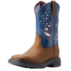 Ariat Kids Workhog XT Venttek Bolt Distressed Tan Ole Blue Boot