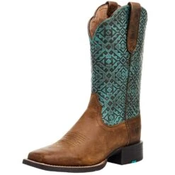 Ariat Women's Round Up Old Earth/ Turquoise Blanket Emboss 11 In Top Boot