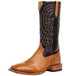 Ariat Men's Antique Tan Smooth Quill Ostrich 13in Midnight Black Top Cowboy Boot