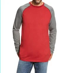 Ariat Mens Red/Grey FR Baseball Tee